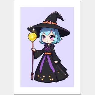 Anime girl witch Halloween Posters and Art